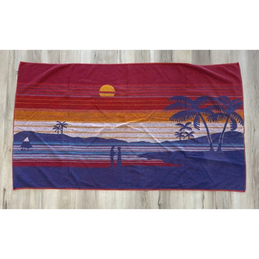 Vintage Jay Franco Beach Towel Romantic Sunset Sailboat Palm Trees Cotton 53x30